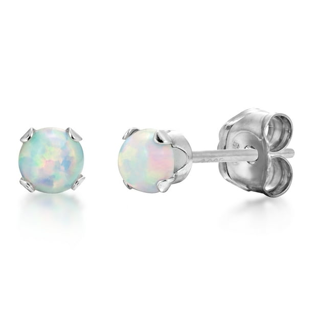 925 Sterling Silver Fire Snow Opal Gemstone Circle Stud Earrings Design 4 925 Sterling Silver Fire Snow Opal Gemstone Circle Stud Earrings Design 4